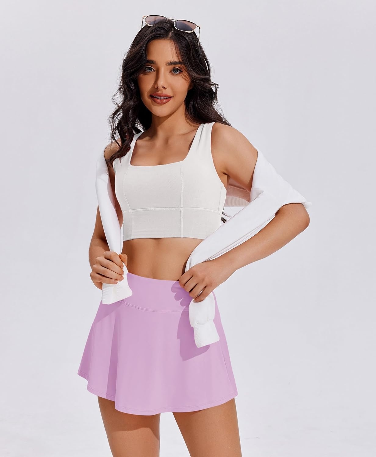 image:imagePINSPARK Tennis Skirts for Women Pleated Athletic Skort Lightweight Golf Skirts with Shorts Pocket Workout PickleballLight Pink