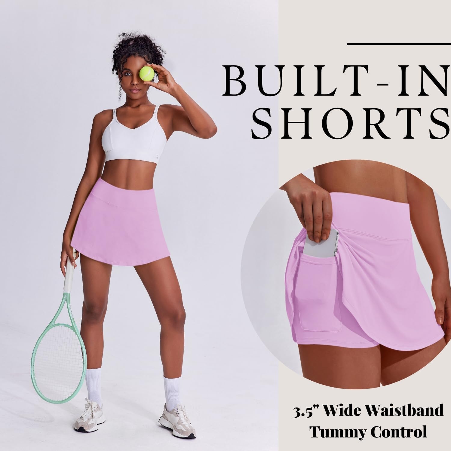 image:imagePINSPARK Tennis Skirts for Women Pleated Athletic Skort Lightweight Golf Skirts with Shorts Pocket Workout PickleballLight Pink