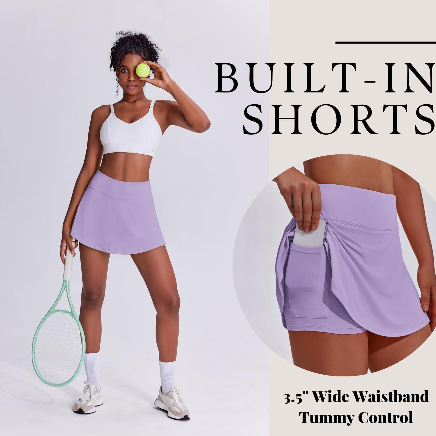 image:imagePINSPARK Tennis Skirts for Women Pleated Athletic Skort Lightweight Golf Skirts with Shorts Pocket Workout PickleballLilac