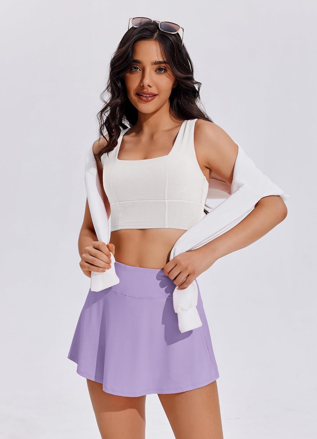 image:imagePINSPARK Tennis Skirts for Women Pleated Athletic Skort Lightweight Golf Skirts with Shorts Pocket Workout PickleballLilac