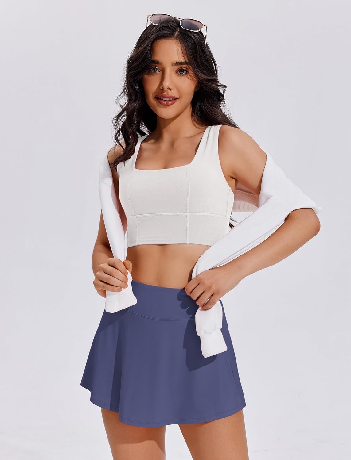 image:imagePINSPARK Tennis Skirts for Women Pleated Athletic Skort Lightweight Golf Skirts with Shorts Pocket Workout PickleballNavy Blue