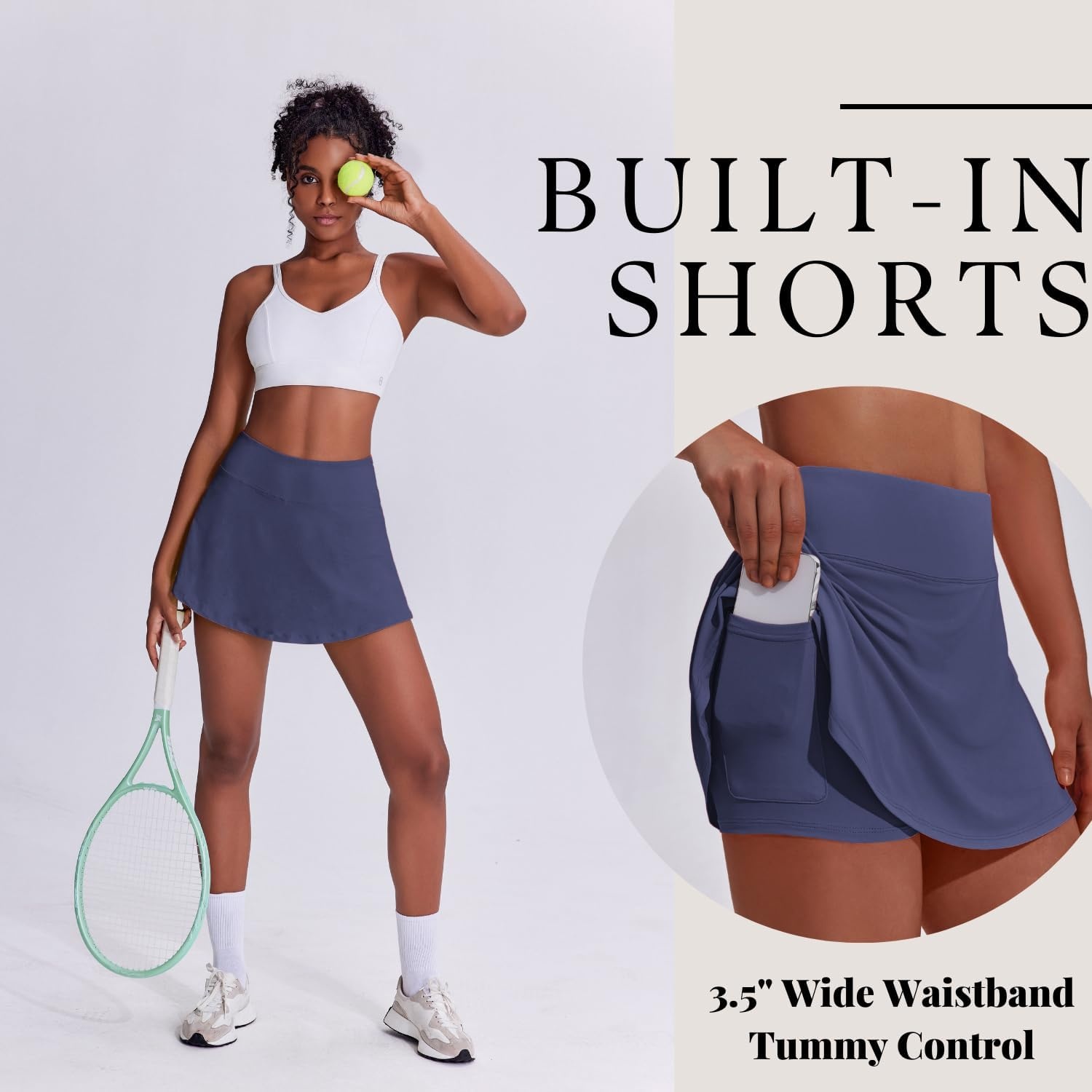 image:imagePINSPARK Tennis Skirts for Women Pleated Athletic Skort Lightweight Golf Skirts with Shorts Pocket Workout PickleballNavy Blue
