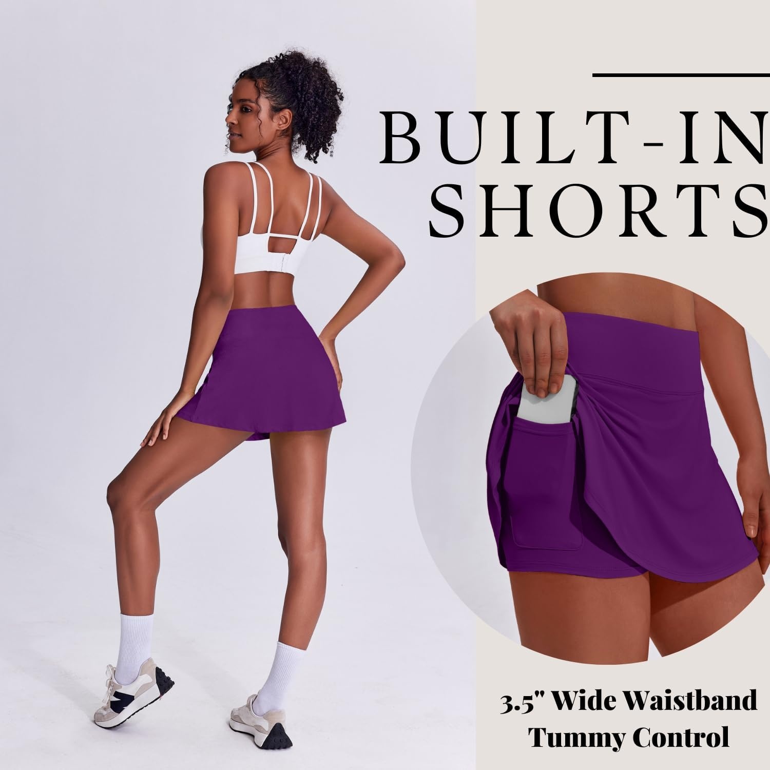 image:imagePINSPARK Tennis Skirts for Women Pleated Athletic Skort Lightweight Golf Skirts with Shorts Pocket Workout PickleballPurple