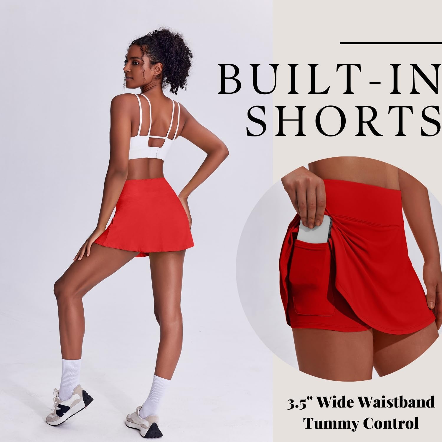 image:imagePINSPARK Tennis Skirts for Women Pleated Athletic Skort Lightweight Golf Skirts with Shorts Pocket Workout PickleballRed
