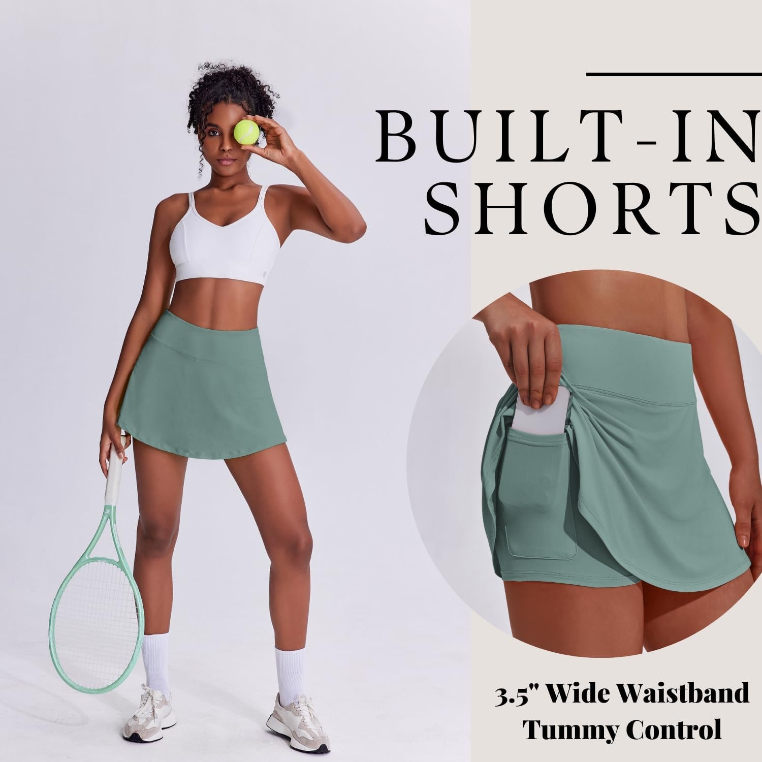 image:imagePINSPARK Tennis Skirts for Women Pleated Athletic Skort Lightweight Golf Skirts with Shorts Pocket Workout PickleballSage Grey