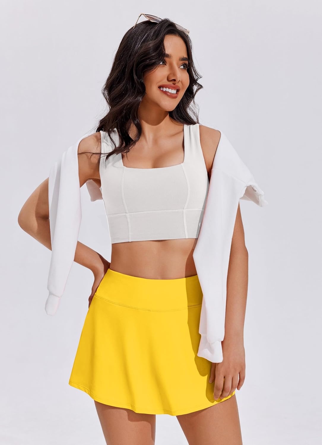 image:imagePINSPARK Tennis Skirts for Women Pleated Athletic Skort Lightweight Golf Skirts with Shorts Pocket Workout PickleballYellow