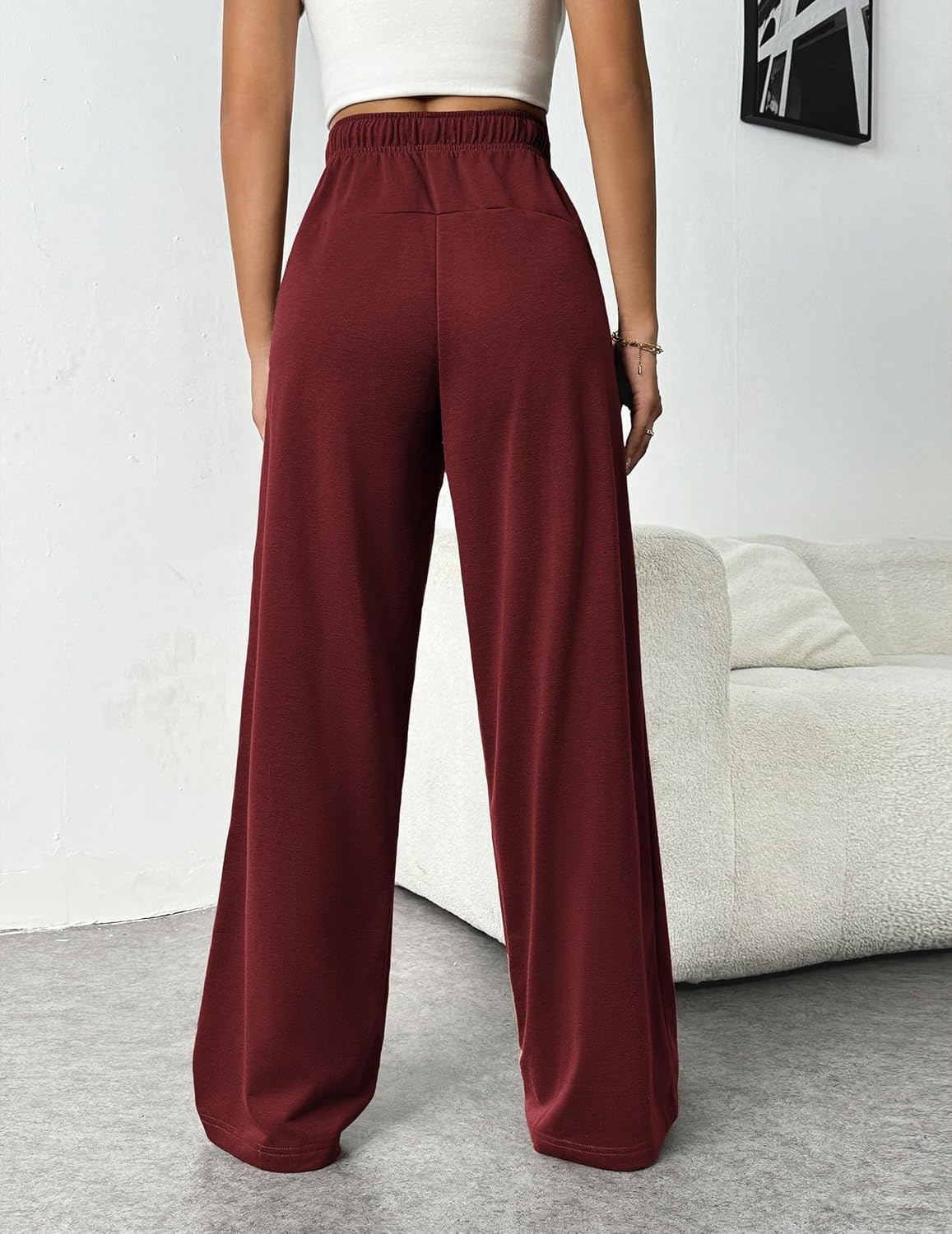 image:imagePINSPARK Wide Leg Sweat Pants for Womens High Waisted Baggy Sweatpants Casual Drawstring Workout Pants with PocketsBurgundy
