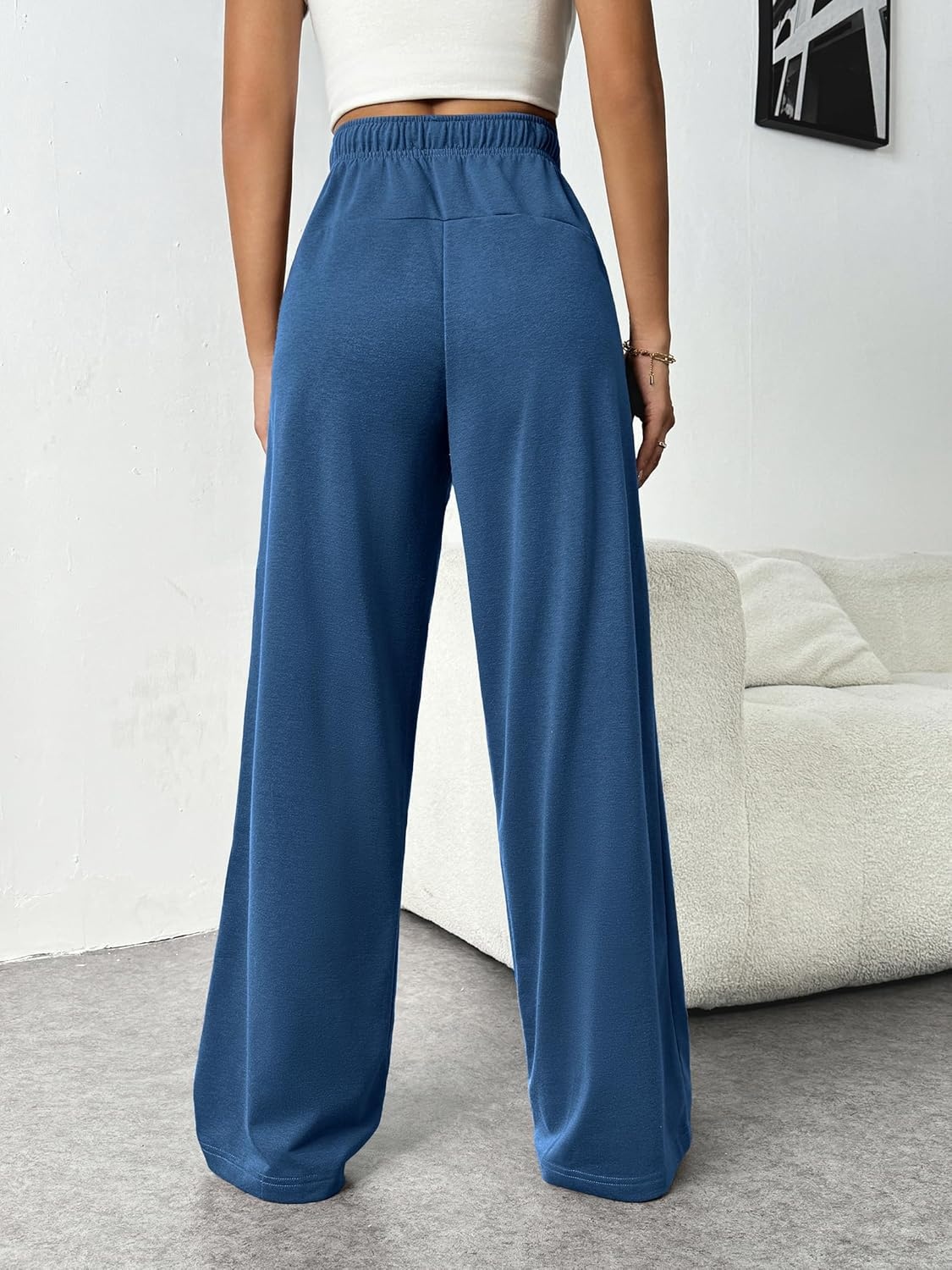 image:imagePINSPARK Wide Leg Sweat Pants for Womens High Waisted Baggy Sweatpants Casual Drawstring Workout Pants with PocketsNavy