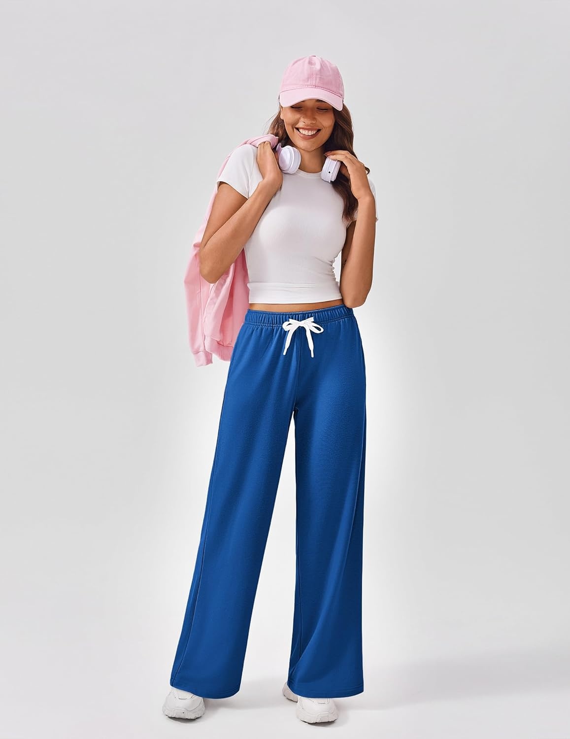 image:imagePINSPARK Wide Leg Sweat Pants for Womens High Waisted Baggy Sweatpants Casual Drawstring Workout Pants with PocketsRoyal Blue