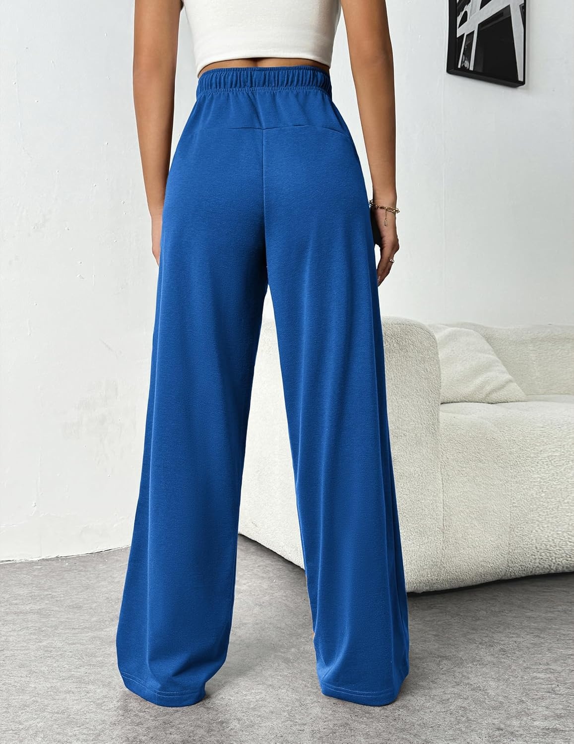 image:imagePINSPARK Wide Leg Sweat Pants for Womens High Waisted Baggy Sweatpants Casual Drawstring Workout Pants with PocketsRoyal Blue