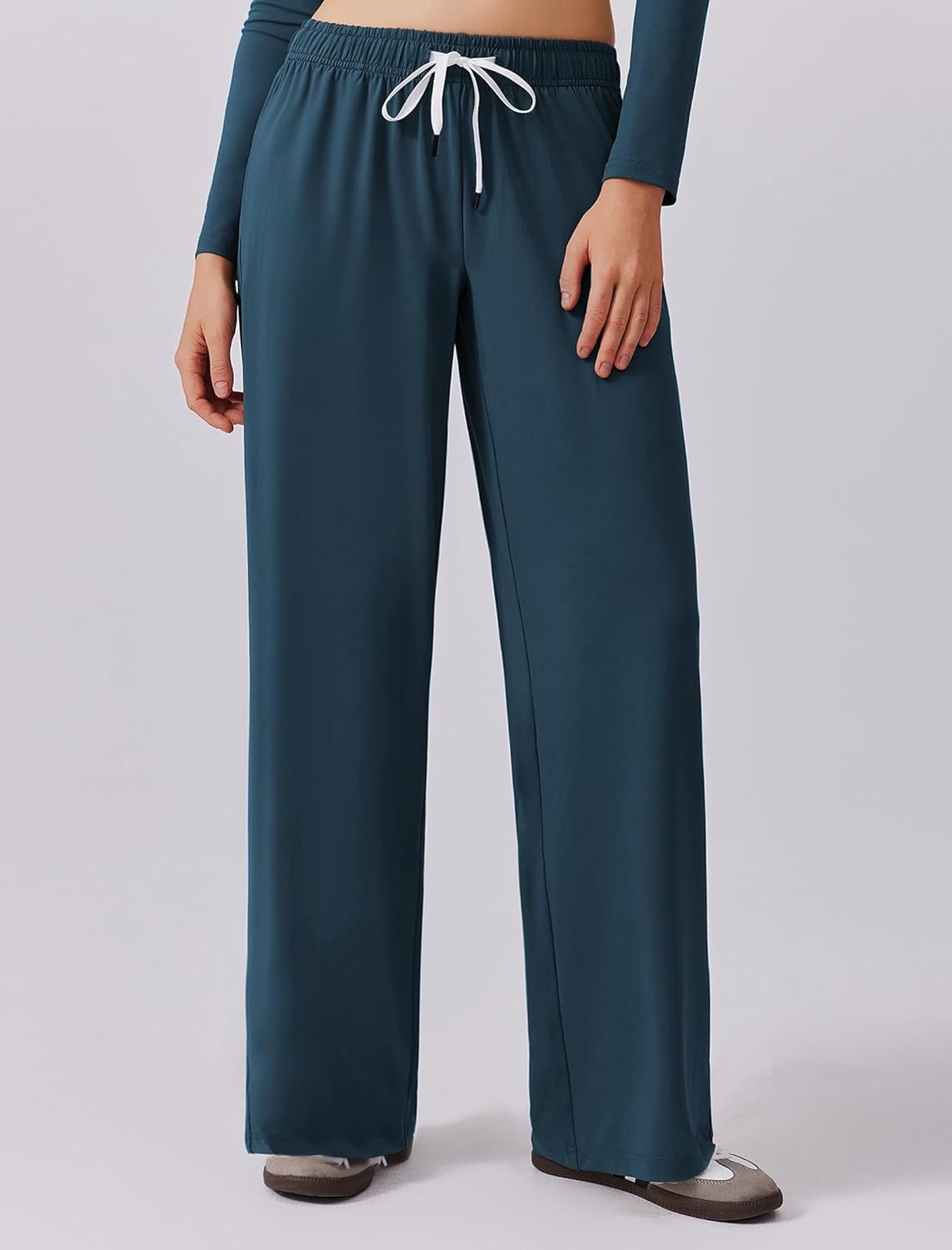 image:imagePINSPARK Women 2 Piece Lounge Set Long Sleeve Cropped Top Wide Leg Pants with Pockets 2024 Fall Outfits Matching TracksuitDark Blue