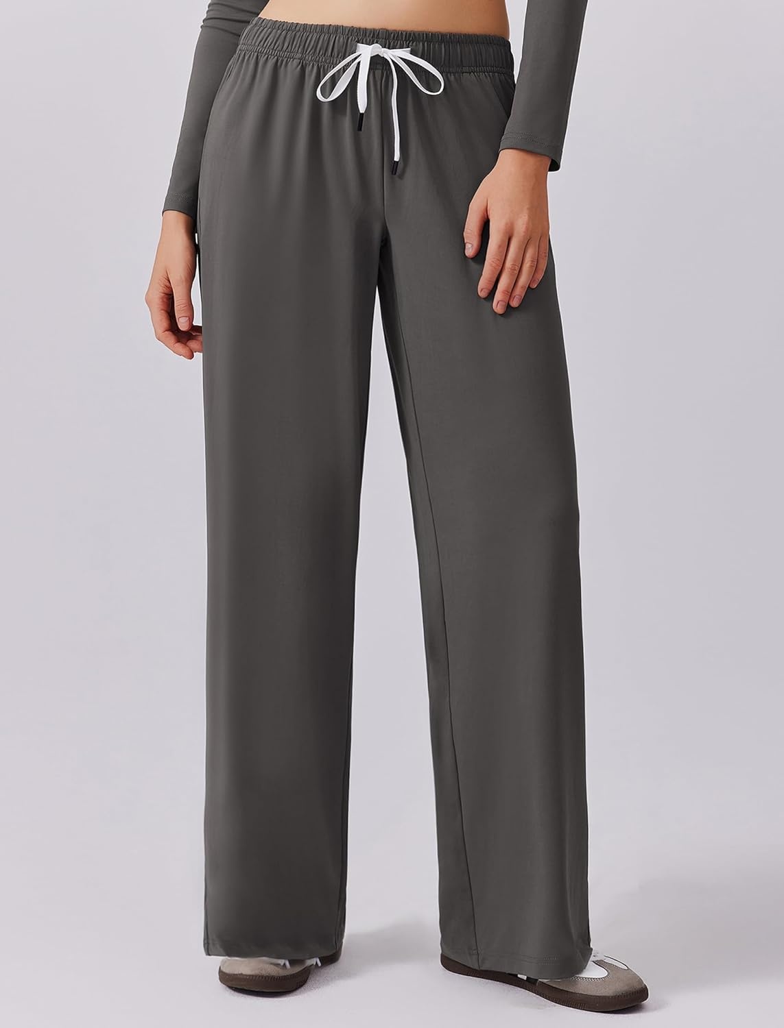 image:imagePINSPARK Women 2 Piece Lounge Set Long Sleeve Cropped Top Wide Leg Pants with Pockets 2024 Fall Outfits Matching TracksuitDark Grey