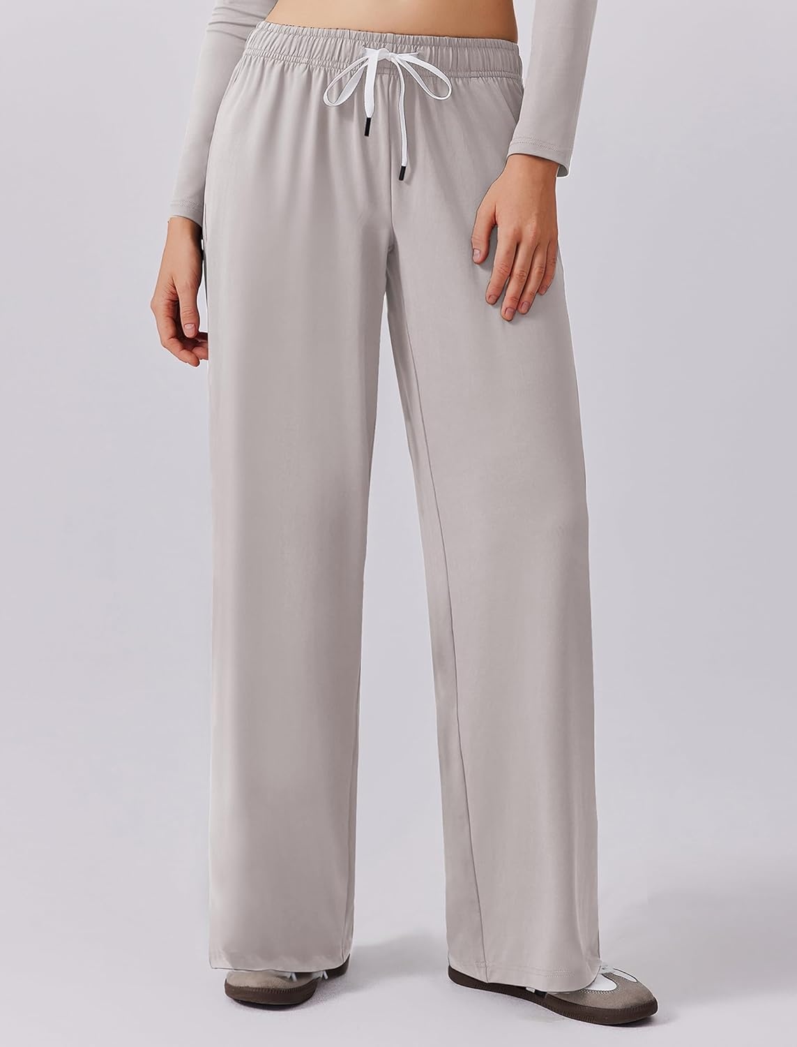 image:imagePINSPARK Women 2 Piece Lounge Set Long Sleeve Cropped Top Wide Leg Pants with Pockets 2024 Fall Outfits Matching TracksuitLight Grey