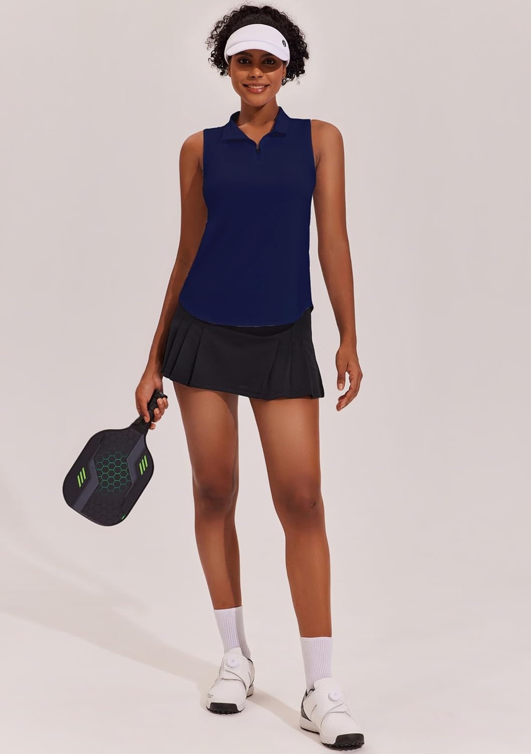 image:imagePINSPARK Women Golf Shirts Sleeveless UPF 50 Tennis Polo Shirts 14 Zip with Collar Racerback Tank Tops Pickleball ShirtsNavy