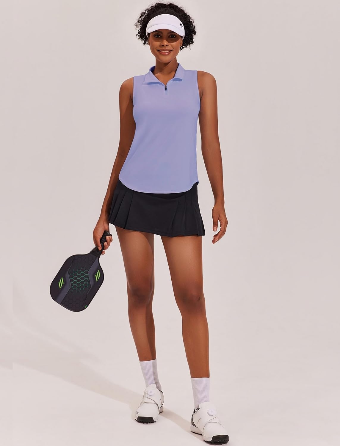 image:imagePINSPARK Women Golf Shirts Sleeveless UPF 50 Tennis Polo Shirts 14 Zip with Collar Racerback Tank Tops Pickleball ShirtsPurple