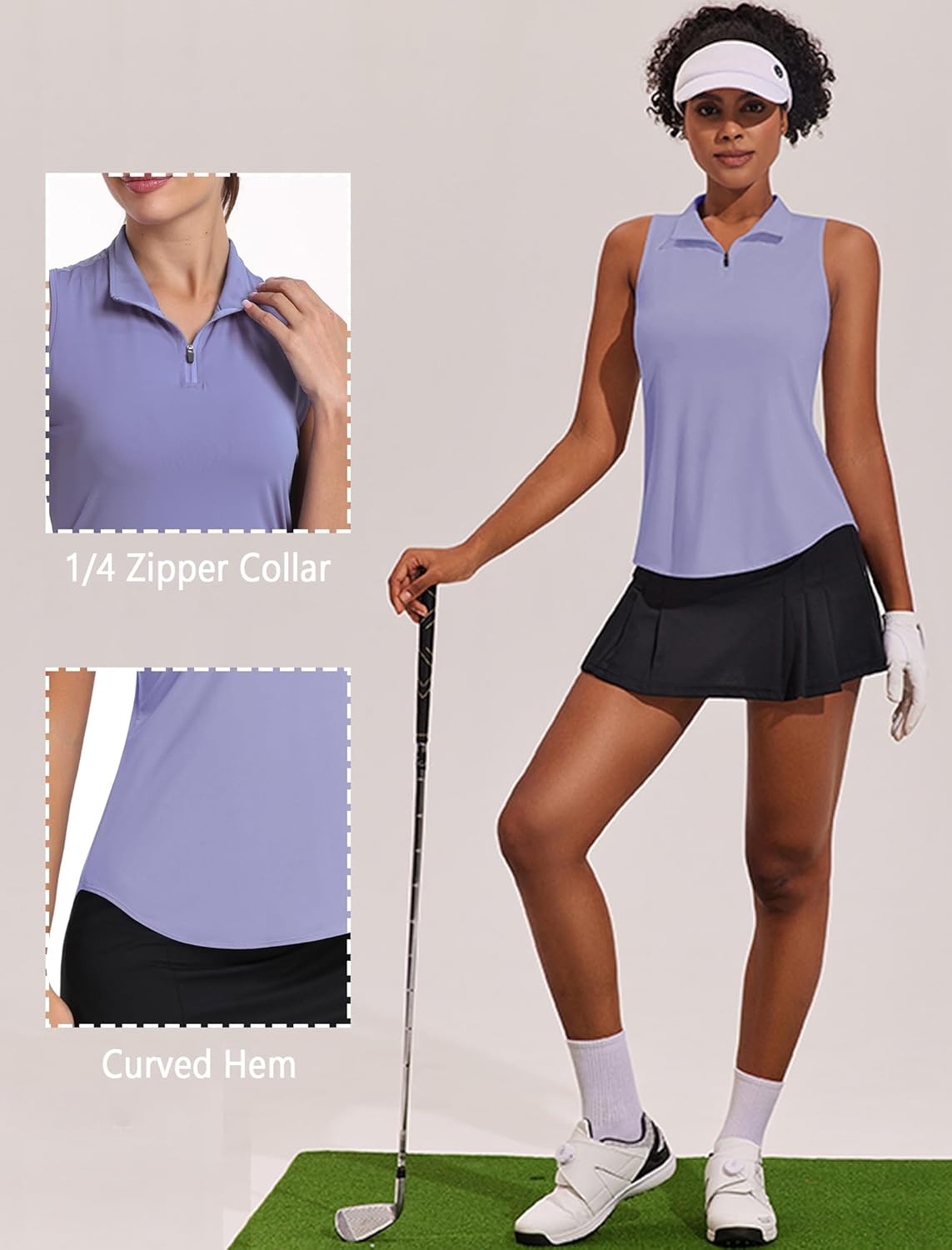image:imagePINSPARK Women Golf Shirts Sleeveless UPF 50 Tennis Polo Shirts 14 Zip with Collar Racerback Tank Tops Pickleball ShirtsPurple