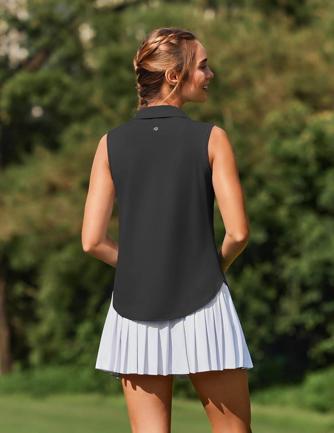 image:imagePINSPARK Women Golf Shirts Sleeveless UPF 50 Tennis Polo VNeck Quick Dry Athletic T Shirt 14 Zip Collar Workout Tank TopBlack