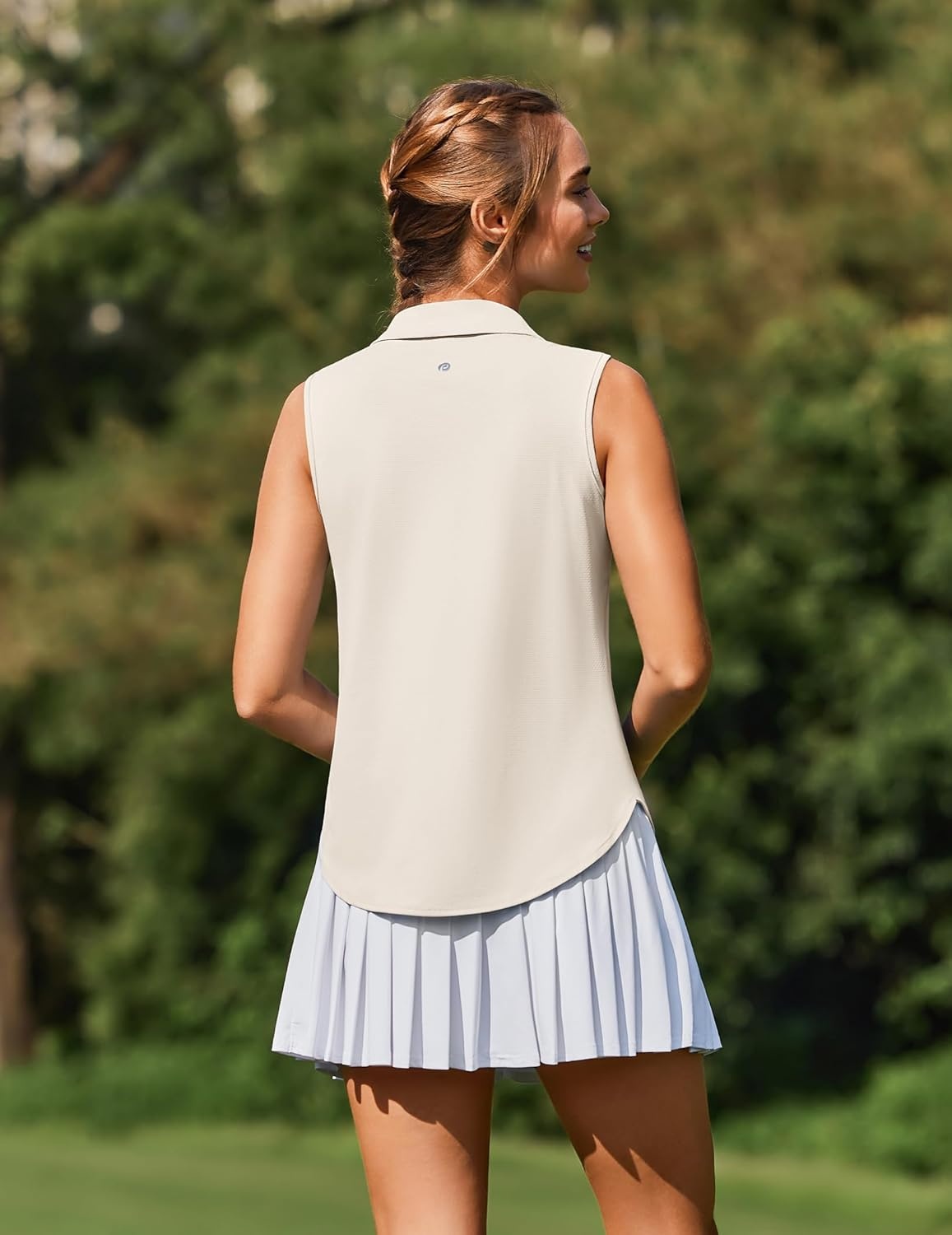 image:imagePINSPARK Women Golf Shirts Sleeveless UPF 50 Tennis Polo VNeck Quick Dry Athletic T Shirt 14 Zip Collar Workout Tank TopBone White