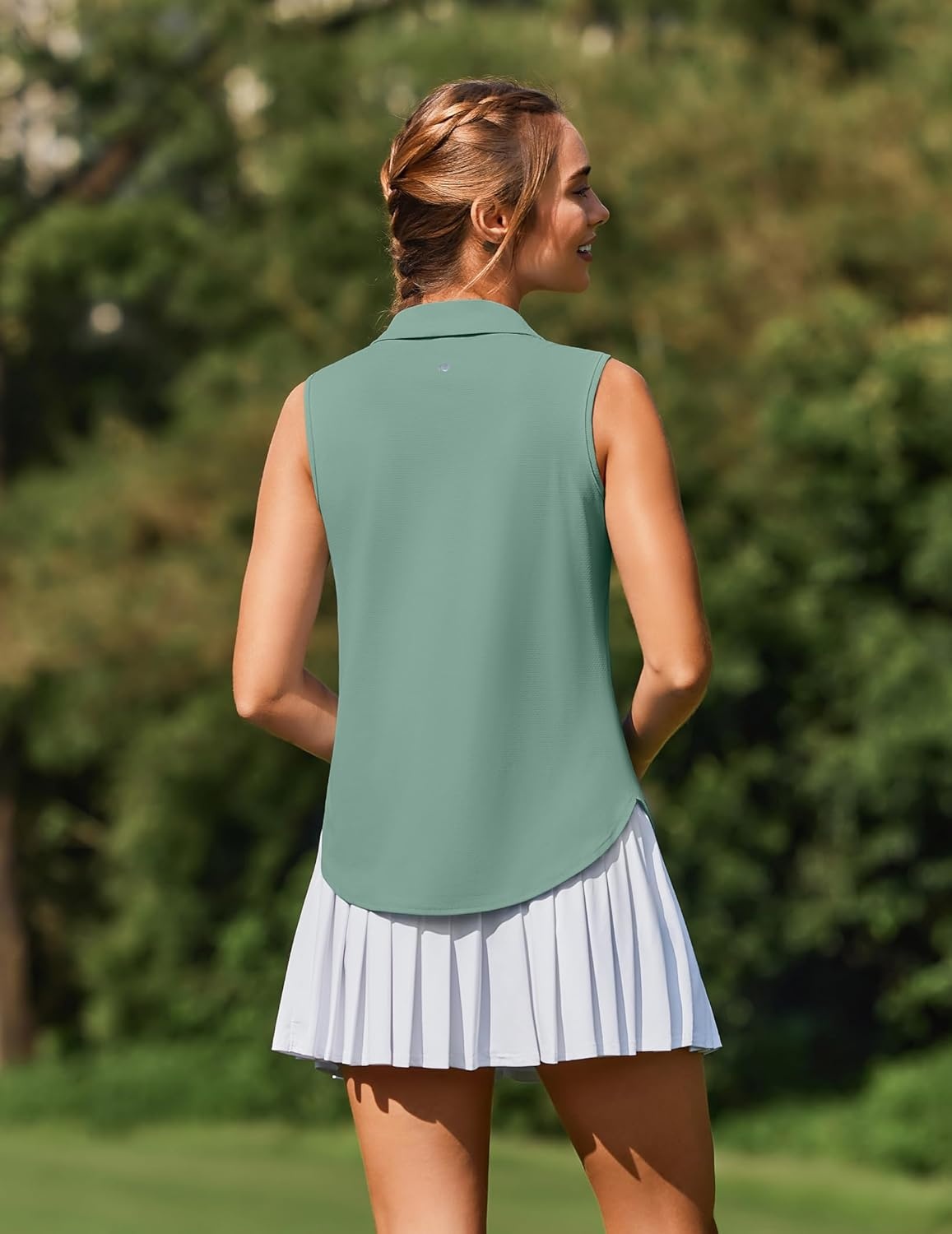 image:imagePINSPARK Women Golf Shirts Sleeveless UPF 50 Tennis Polo VNeck Quick Dry Athletic T Shirt 14 Zip Collar Workout Tank TopDark Green