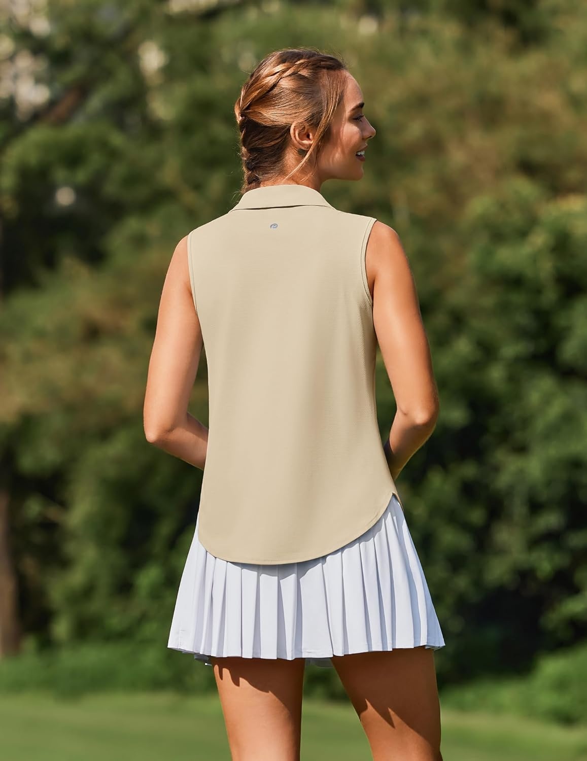 image:imagePINSPARK Women Golf Shirts Sleeveless UPF 50 Tennis Polo VNeck Quick Dry Athletic T Shirt 14 Zip Collar Workout Tank TopKhaki