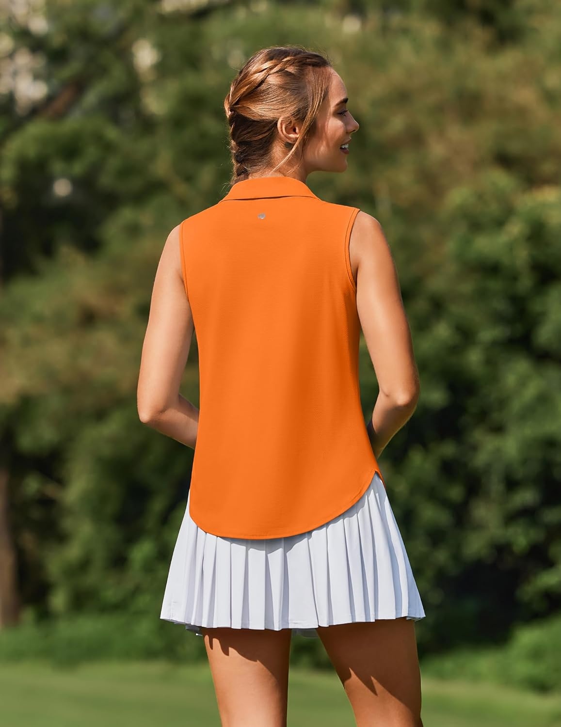 image:imagePINSPARK Women Golf Shirts Sleeveless UPF 50 Tennis Polo VNeck Quick Dry Athletic T Shirt 14 Zip Collar Workout Tank TopOrange