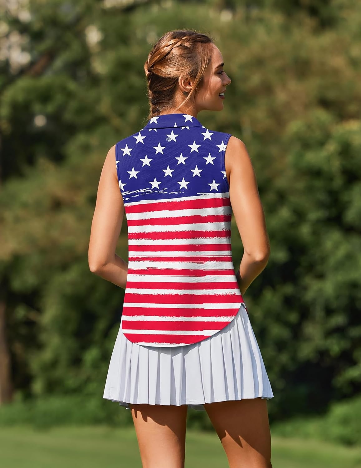 image:imagePINSPARK Women Golf Shirts Sleeveless UPF 50 Tennis Polo VNeck Quick Dry Athletic T Shirt 14 Zip Collar Workout Tank TopPatriot