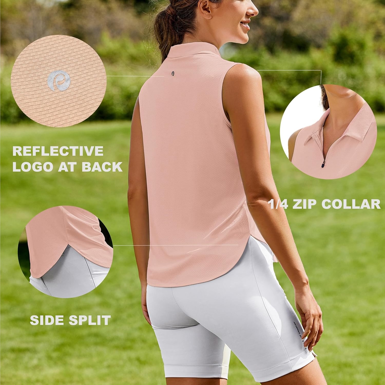 image:imagePINSPARK Women Golf Shirts Sleeveless UPF 50 Tennis Polo VNeck Quick Dry Athletic T Shirt 14 Zip Collar Workout Tank TopPink