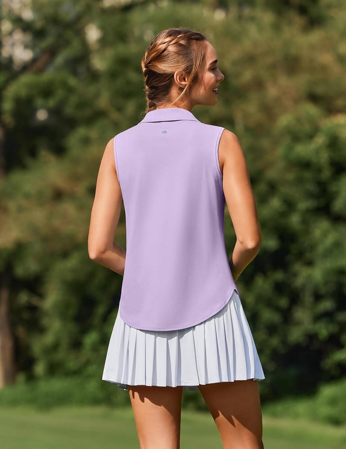 image:imagePINSPARK Women Golf Shirts Sleeveless UPF 50 Tennis Polo VNeck Quick Dry Athletic T Shirt 14 Zip Collar Workout Tank TopPurple