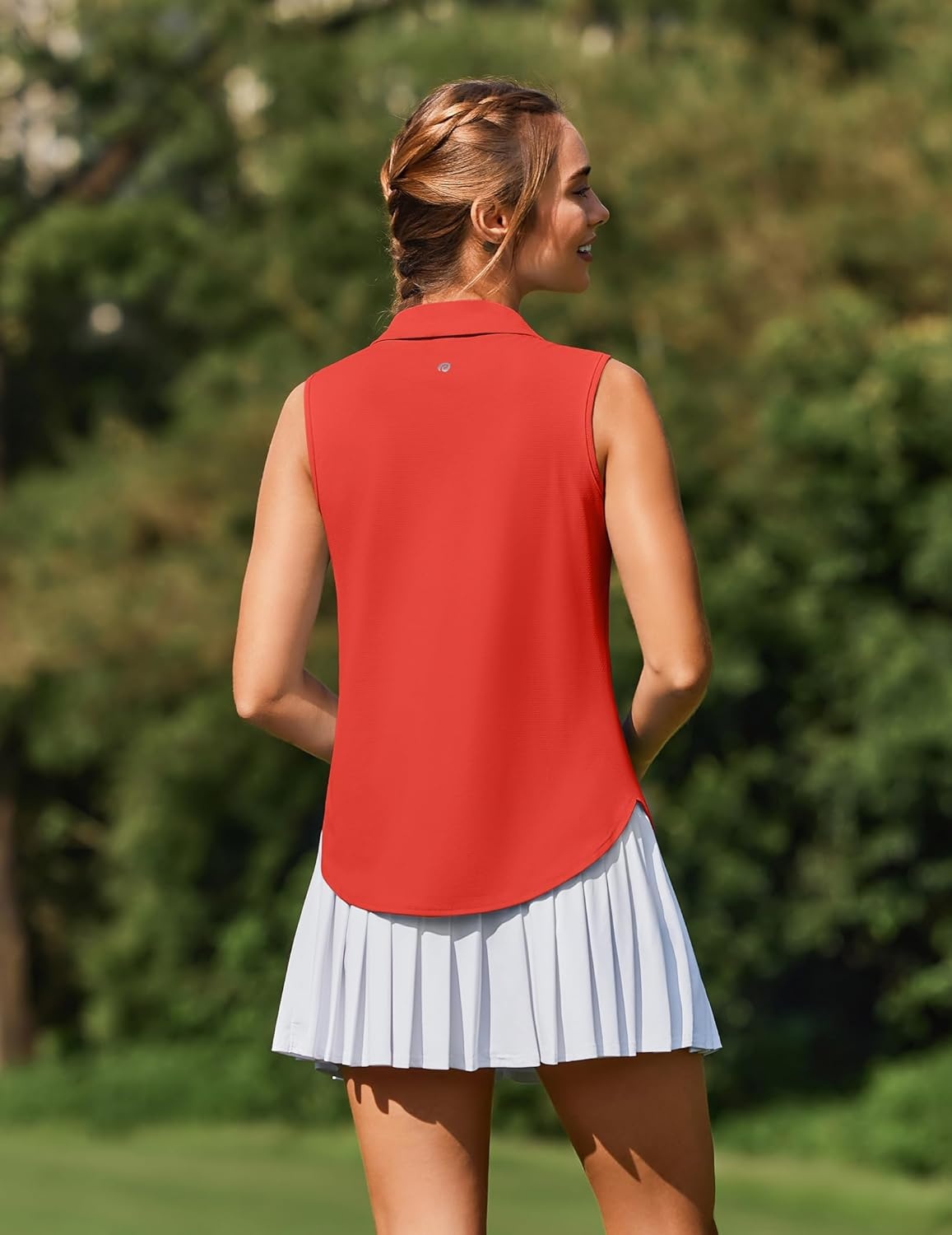 image:imagePINSPARK Women Golf Shirts Sleeveless UPF 50 Tennis Polo VNeck Quick Dry Athletic T Shirt 14 Zip Collar Workout Tank TopRed