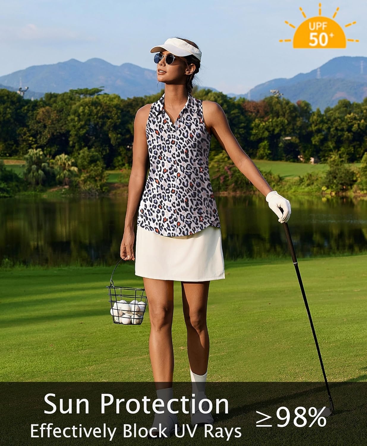 image:imagePINSPARK Womens Golf Shirt UPF 50 Sleeveless Collared Shirts Quick Dry Tennis Polo VNeck Racerback Athletic Workout TankMulti Leopard