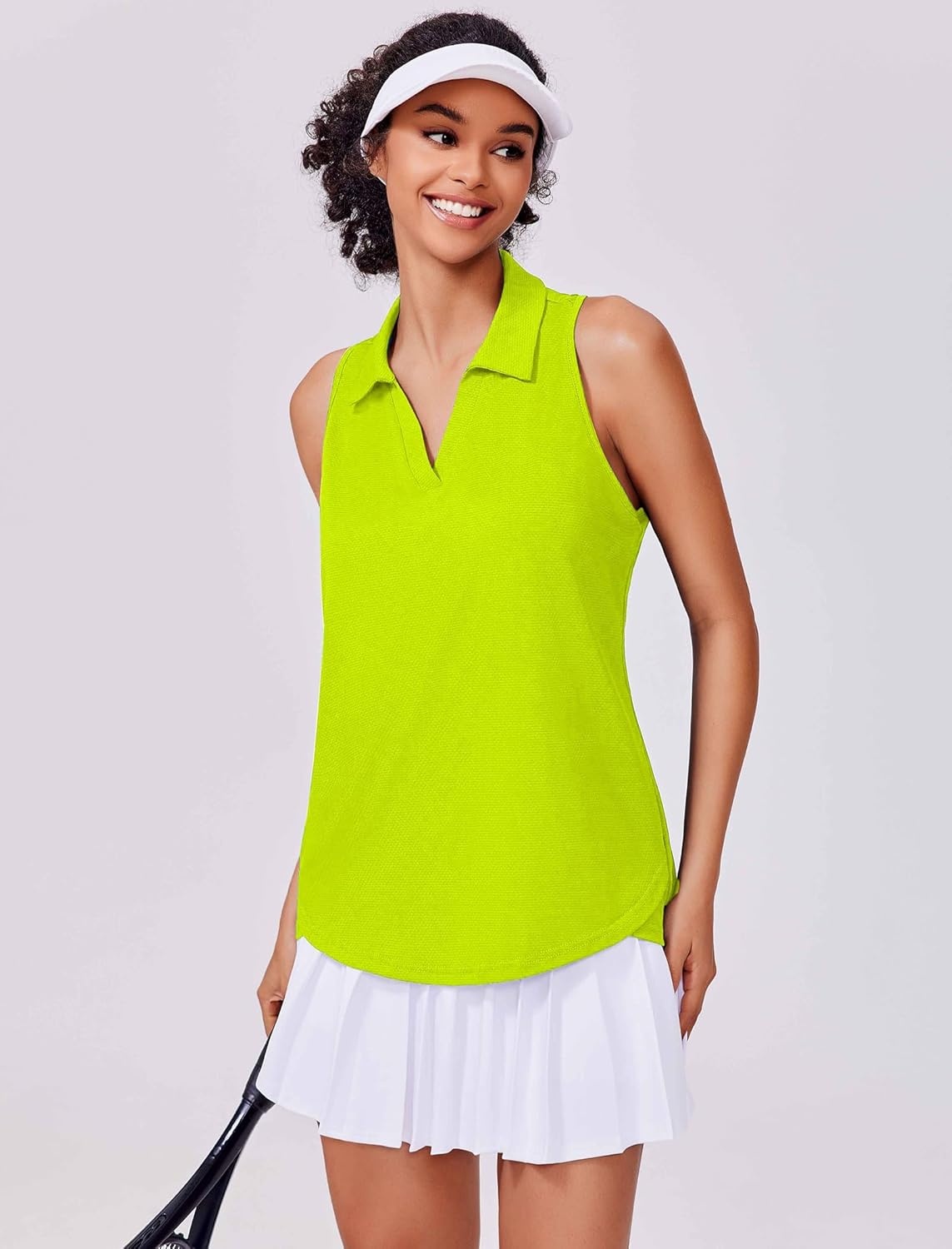 image:imagePINSPARK Womens Golf Shirt UPF 50 Sleeveless Collared Shirts Quick Dry Tennis Polo VNeck Racerback Athletic Workout TankNeon Green