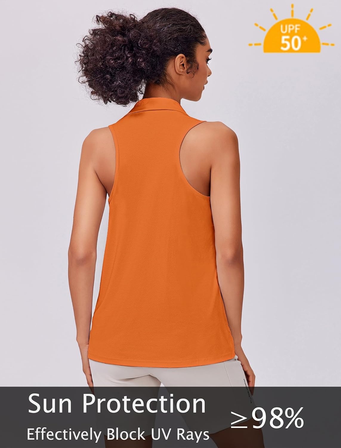 image:imagePINSPARK Womens Golf Shirt UPF 50 Sleeveless Collared Shirts Quick Dry Tennis Polo VNeck Racerback Athletic Workout TankOrange