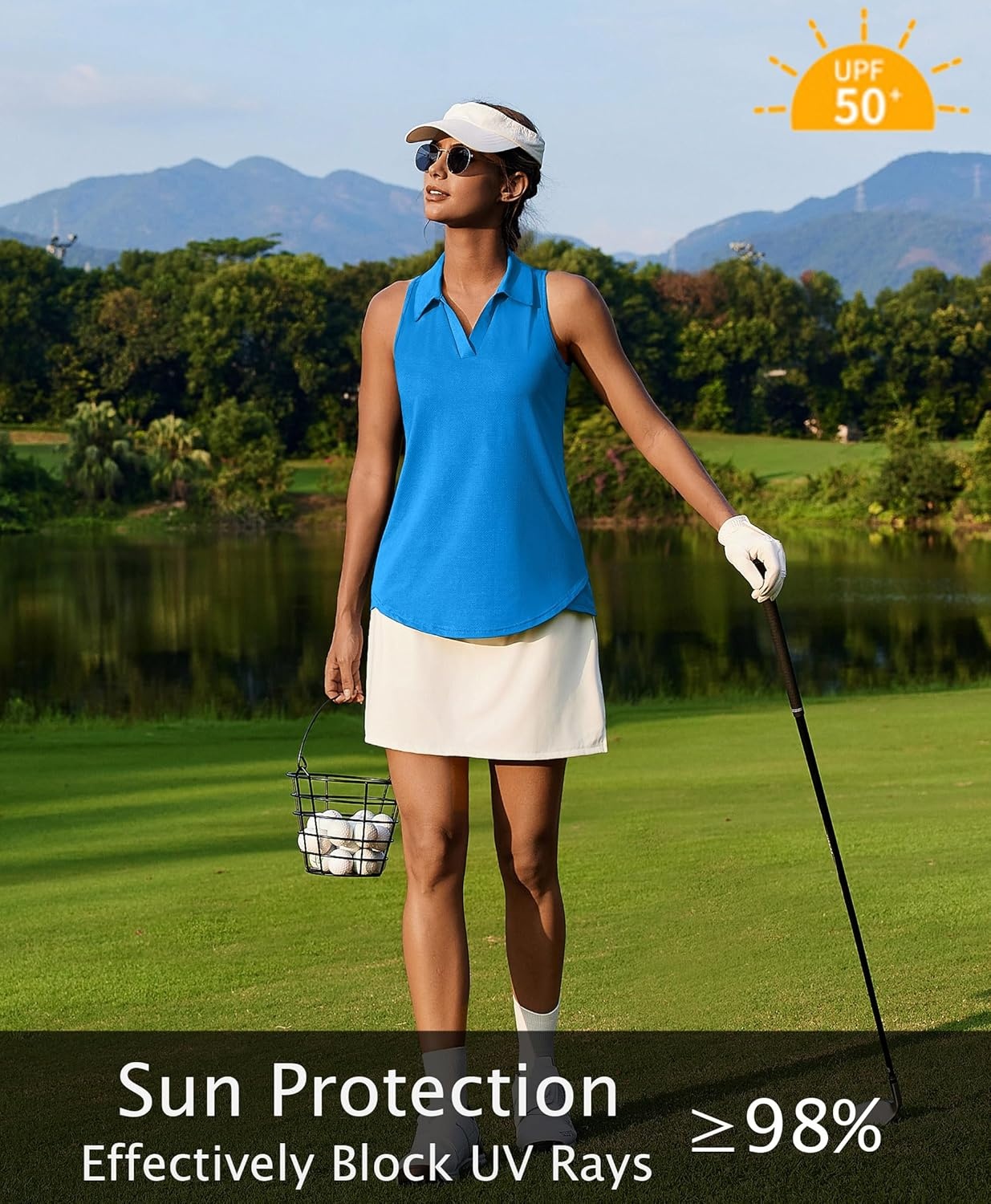 image:imagePINSPARK Womens Golf Shirt UPF 50 Sleeveless Collared Shirts Quick Dry Tennis Polo VNeck Racerback Athletic Workout TankSparkle Blue
