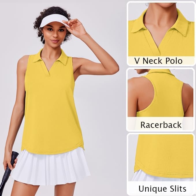 image:imagePINSPARK Womens Golf Shirt UPF 50 Sleeveless Collared Shirts Quick Dry Tennis Polo VNeck Racerback Athletic Workout TankYellow