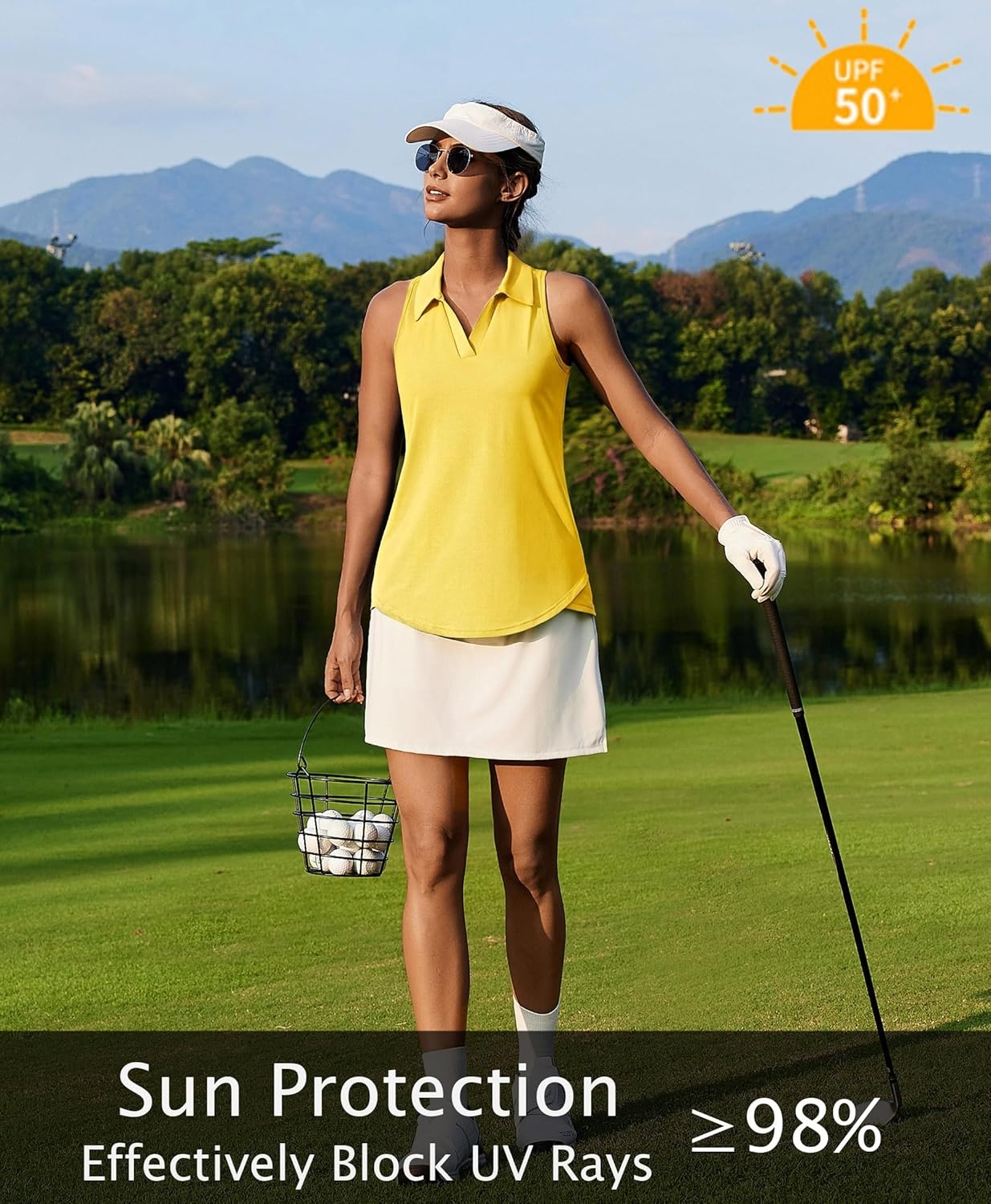 image:imagePINSPARK Womens Golf Shirt UPF 50 Sleeveless Collared Shirts Quick Dry Tennis Polo VNeck Racerback Athletic Workout TankYellow