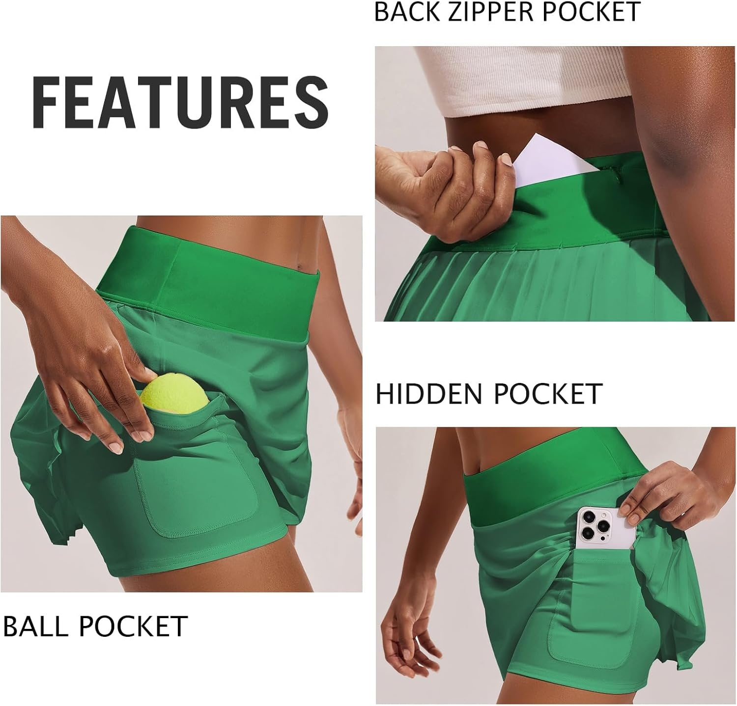 image:imagePINSPARK Womens Pleated Tennis Skirt High Waisted Golf Skirts with 3 Pockets Lightweight Athletic Skort Workout PickleballGreen