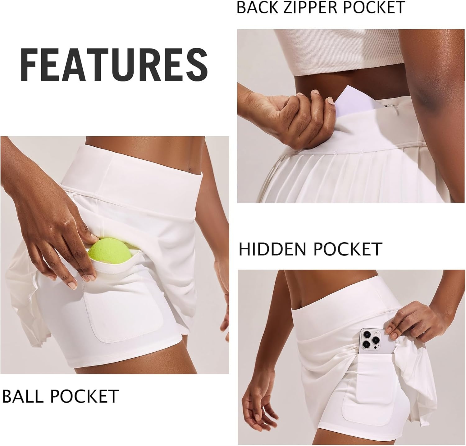 image:imagePINSPARK Womens Pleated Tennis Skirt High Waisted Golf Skirts with 3 Pockets Lightweight Athletic Skort Workout PickleballWhite