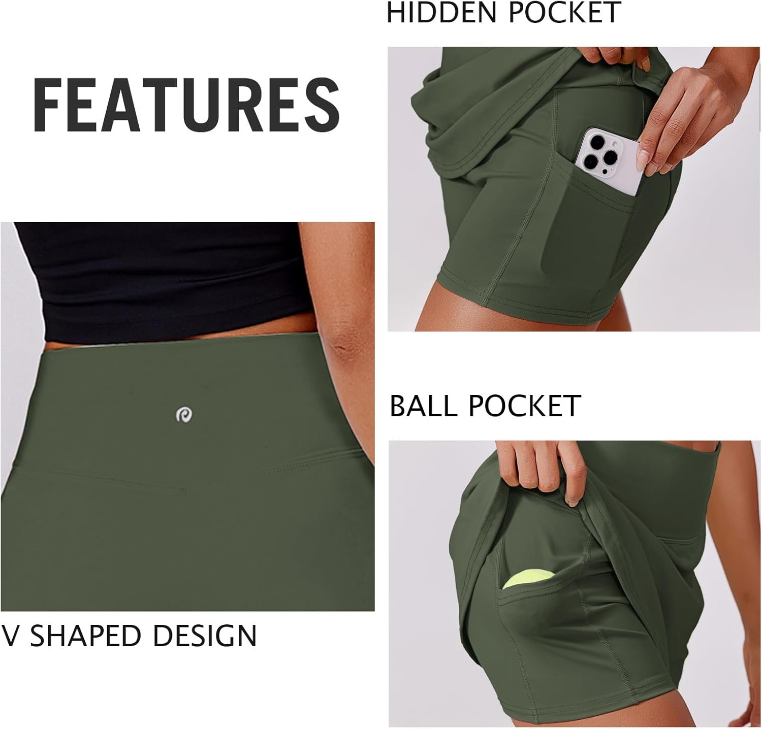 image:imagePINSPARK Womens Tennis Skirt High Waisted Golf Skort with 2 Pockets Stretchy Athletic Skirts for Workout Pickleball RunningArmy Green