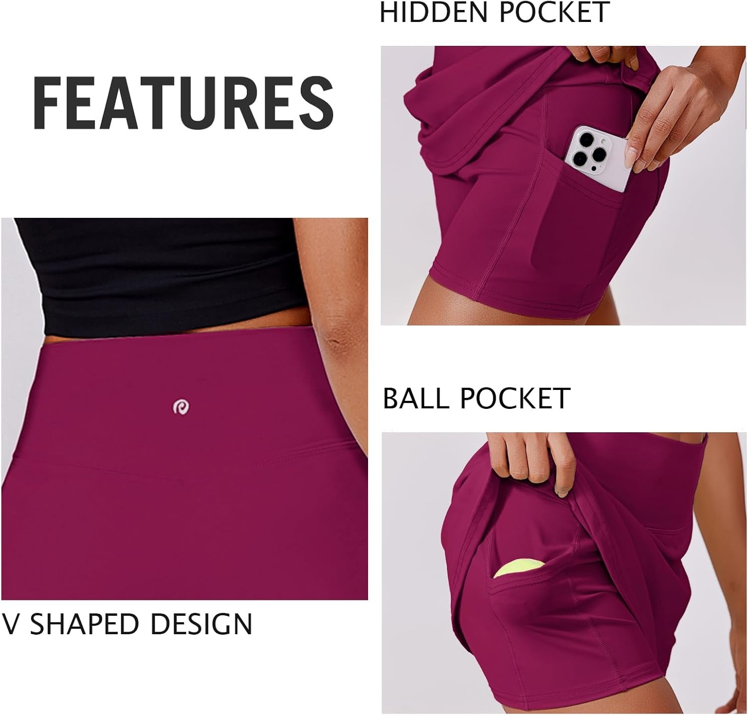 image:imagePINSPARK Womens Tennis Skirt High Waisted Golf Skort with 2 Pockets Stretchy Athletic Skirts for Workout Pickleball RunningBerry Red