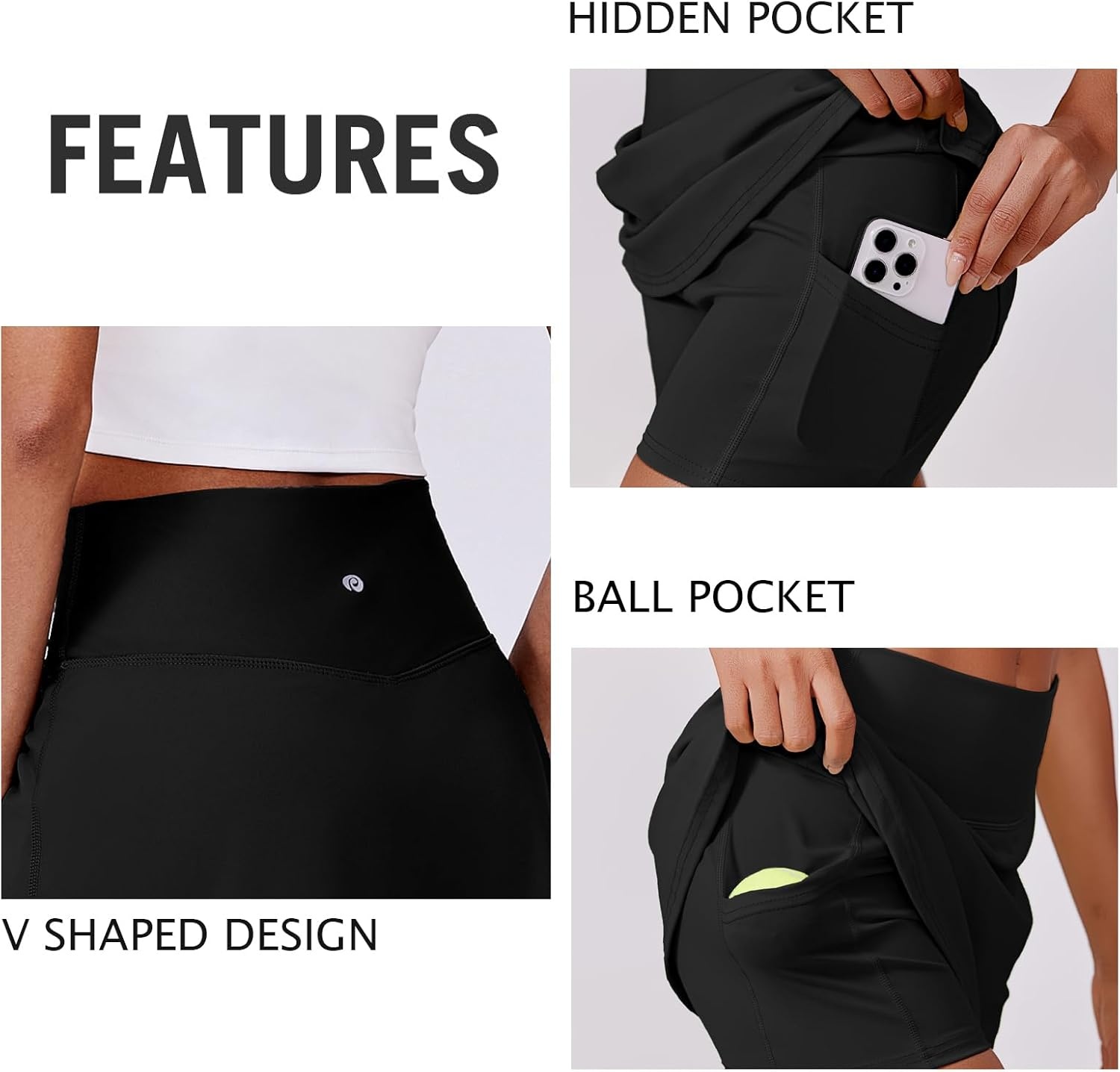 image:imagePINSPARK Womens Tennis Skirt High Waisted Golf Skort with 2 Pockets Stretchy Athletic Skirts for Workout Pickleball RunningBlack