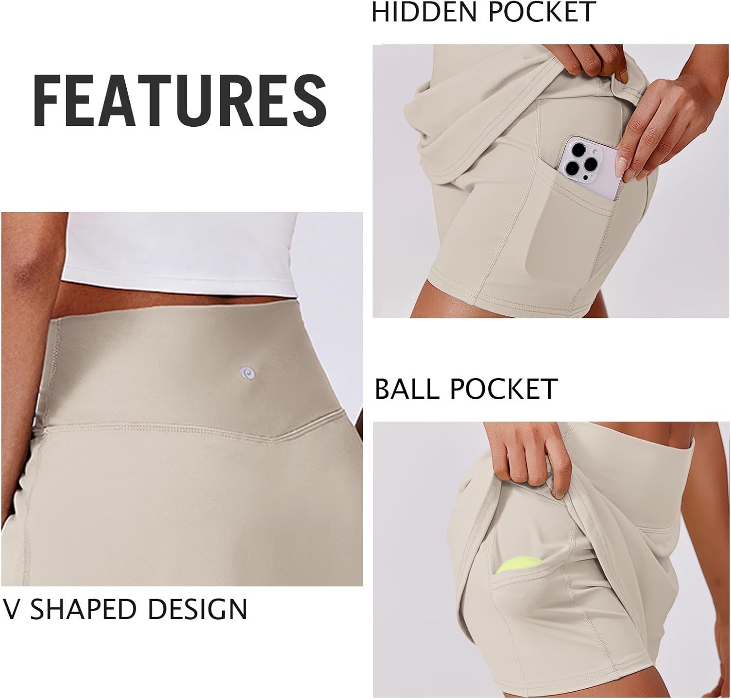 image:imagePINSPARK Womens Tennis Skirt High Waisted Golf Skort with 2 Pockets Stretchy Athletic Skirts for Workout Pickleball RunningBone White