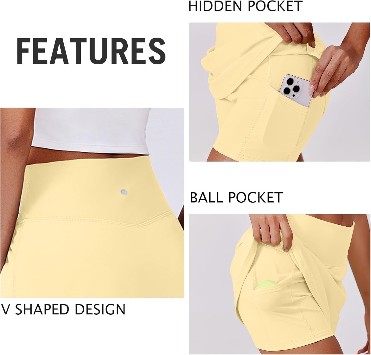 image:imagePINSPARK Womens Tennis Skirt High Waisted Golf Skort with 2 Pockets Stretchy Athletic Skirts for Workout Pickleball RunningButter Yellow