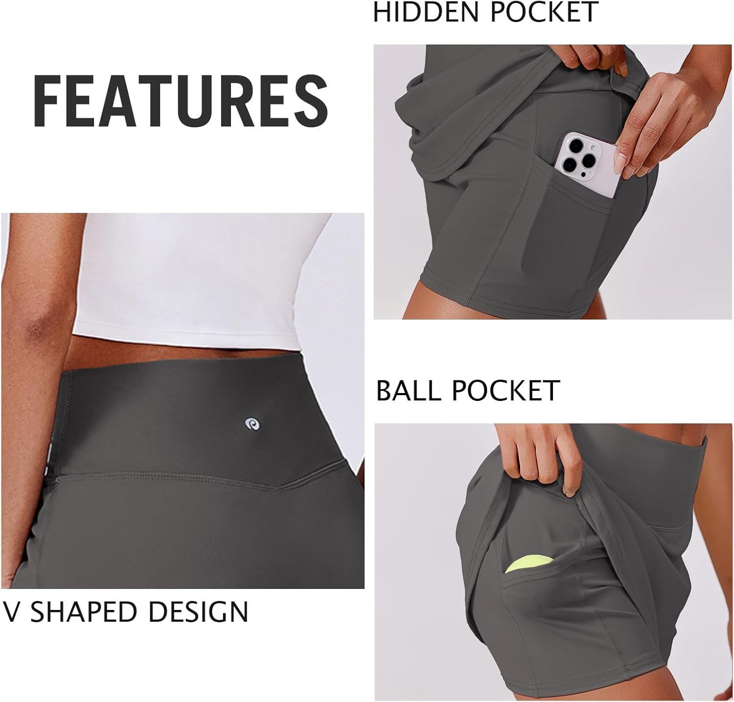 image:imagePINSPARK Womens Tennis Skirt High Waisted Golf Skort with 2 Pockets Stretchy Athletic Skirts for Workout Pickleball RunningDark Grey