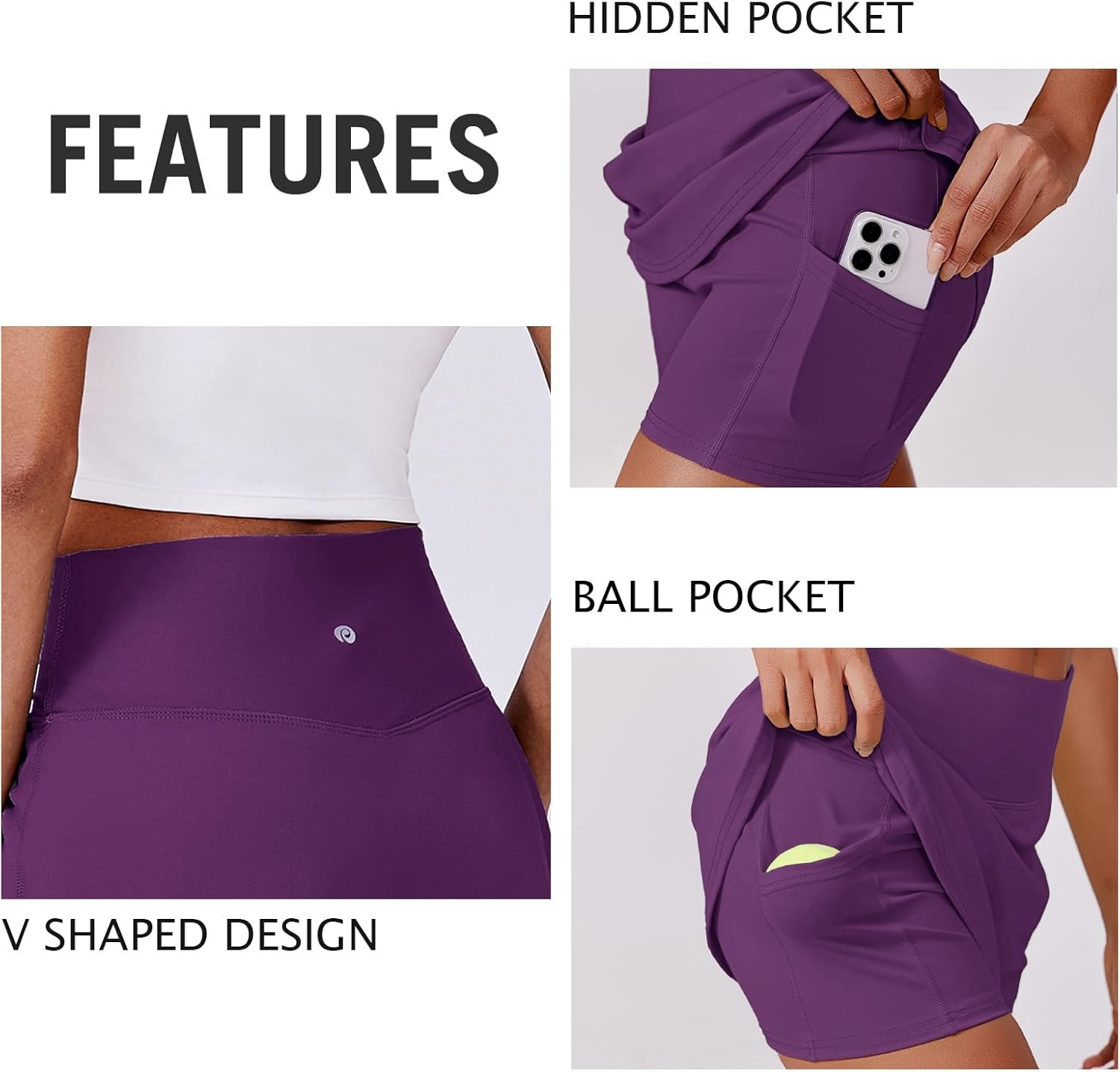 image:imagePINSPARK Womens Tennis Skirt High Waisted Golf Skort with 2 Pockets Stretchy Athletic Skirts for Workout Pickleball RunningDark Purple