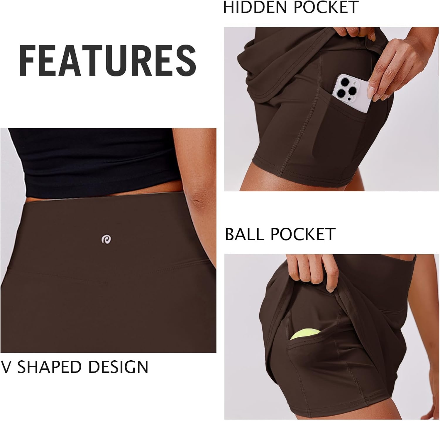 image:imagePINSPARK Womens Tennis Skirt High Waisted Golf Skort with 2 Pockets Stretchy Athletic Skirts for Workout Pickleball RunningEspresso Brown