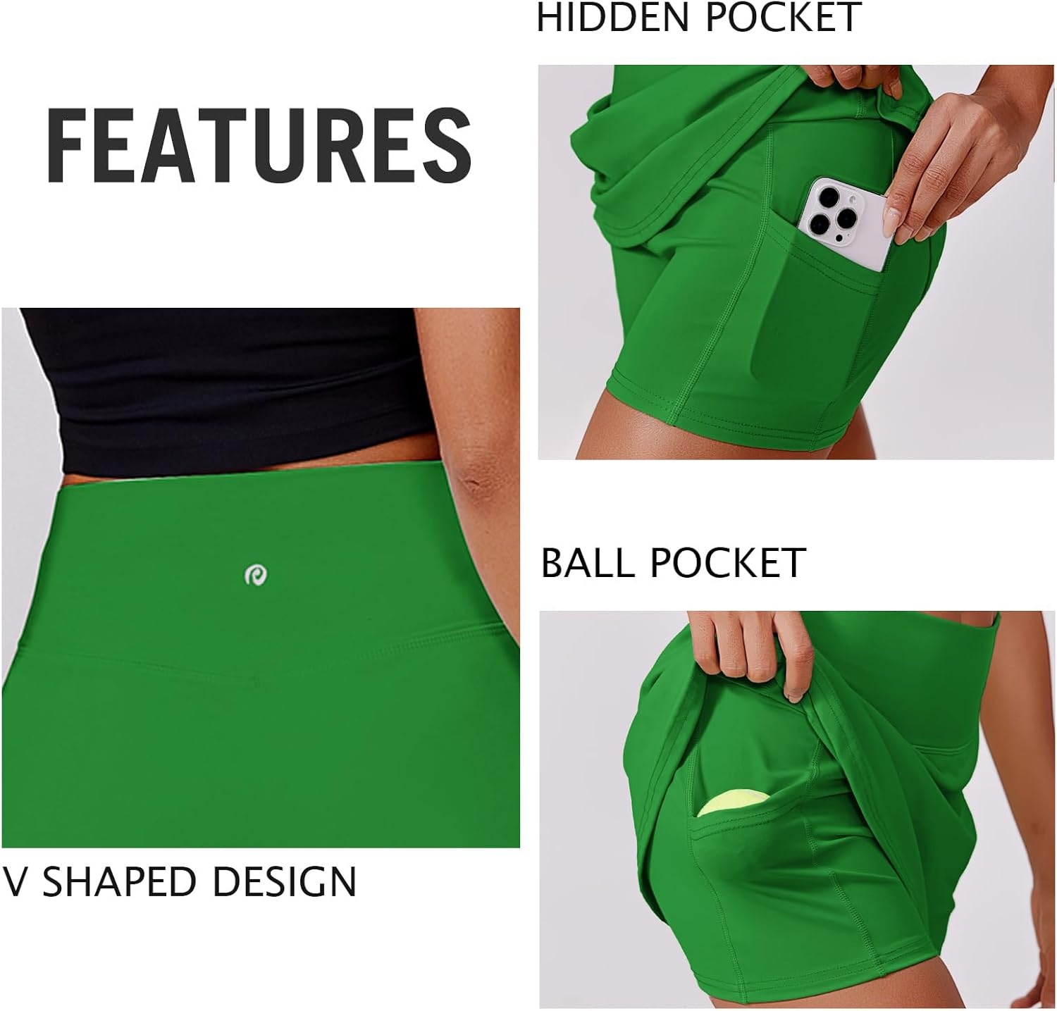 image:imagePINSPARK Womens Tennis Skirt High Waisted Golf Skort with 2 Pockets Stretchy Athletic Skirts for Workout Pickleball RunningGreen