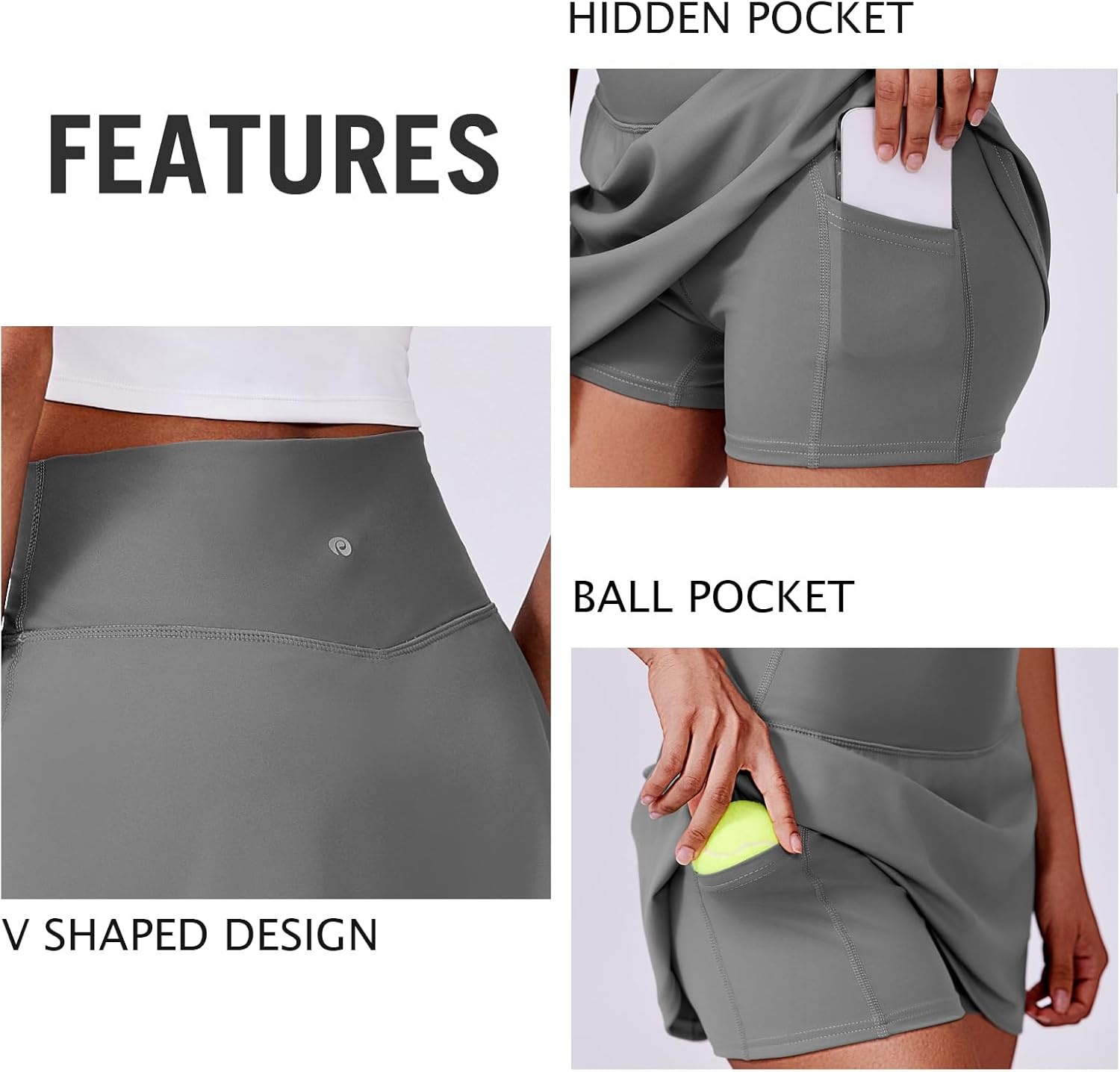 image:imagePINSPARK Womens Tennis Skirt High Waisted Golf Skort with 2 Pockets Stretchy Athletic Skirts for Workout Pickleball RunningGrey Sage