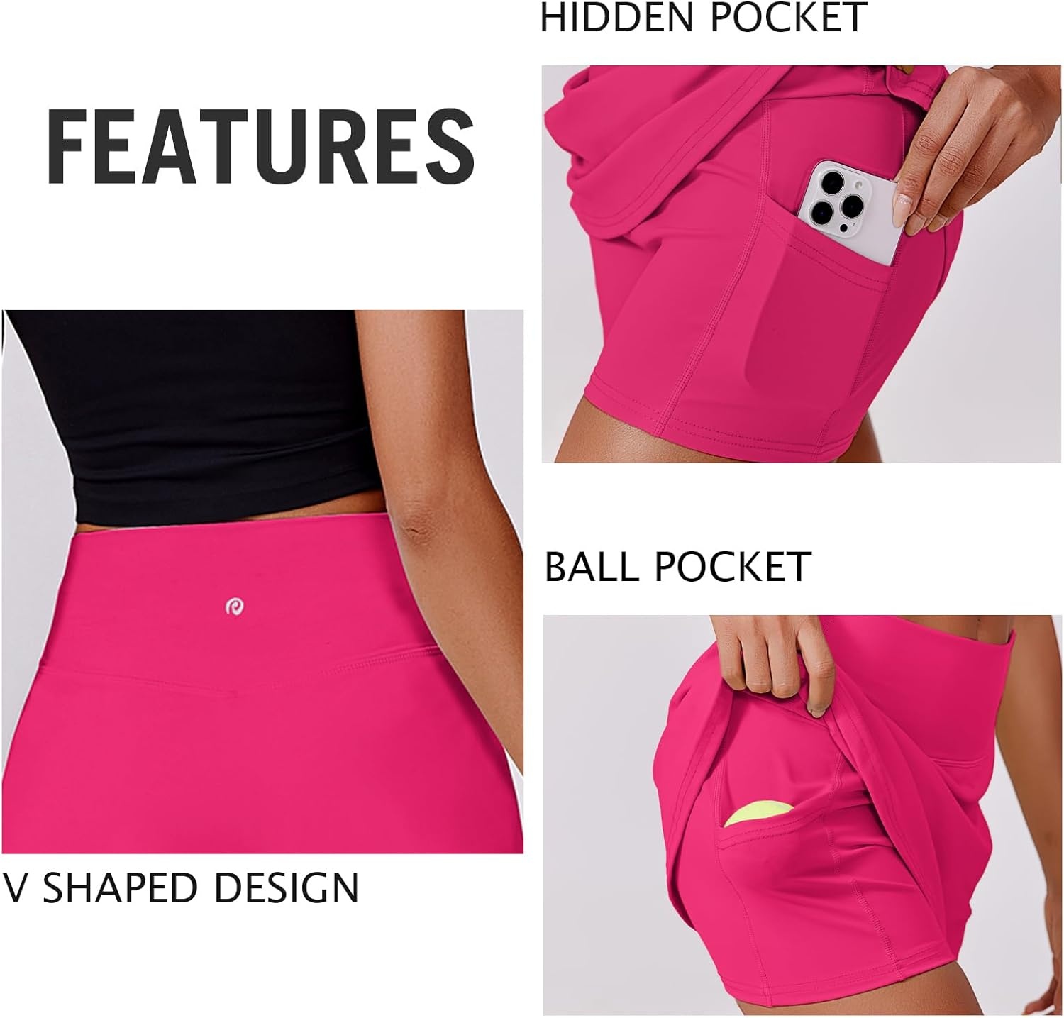 image:imagePINSPARK Womens Tennis Skirt High Waisted Golf Skort with 2 Pockets Stretchy Athletic Skirts for Workout Pickleball RunningHot Pink