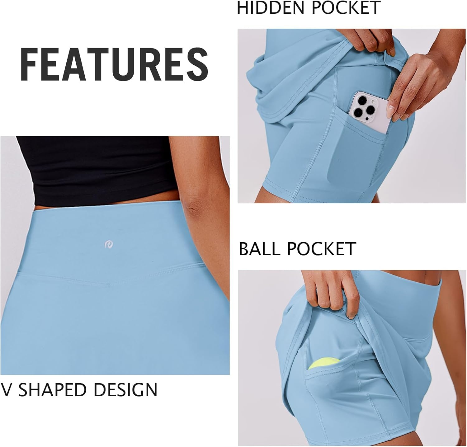 image:imagePINSPARK Womens Tennis Skirt High Waisted Golf Skort with 2 Pockets Stretchy Athletic Skirts for Workout Pickleball RunningLight Blue