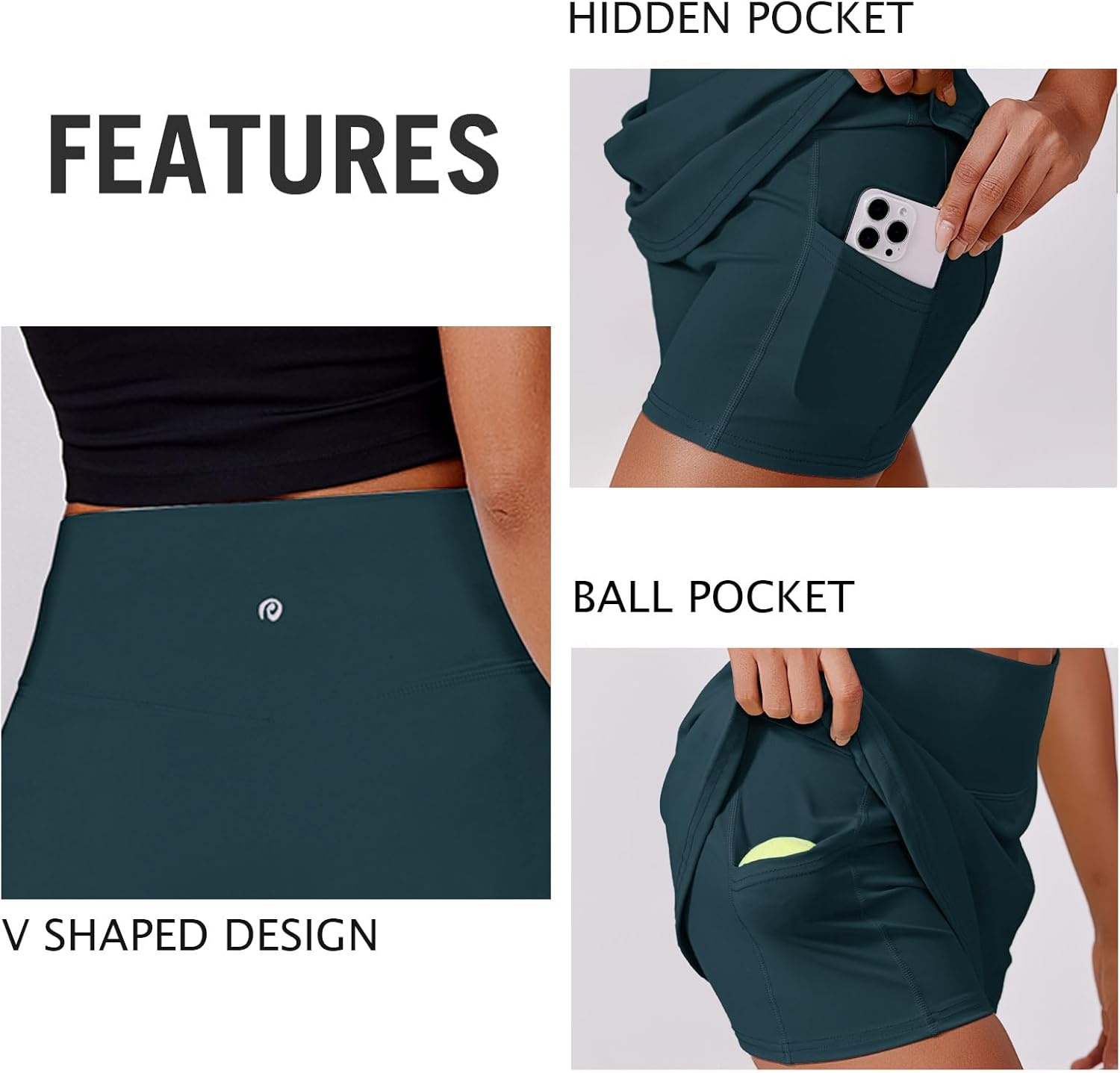 image:imagePINSPARK Womens Tennis Skirt High Waisted Golf Skort with 2 Pockets Stretchy Athletic Skirts for Workout Pickleball RunningMoss Teal
